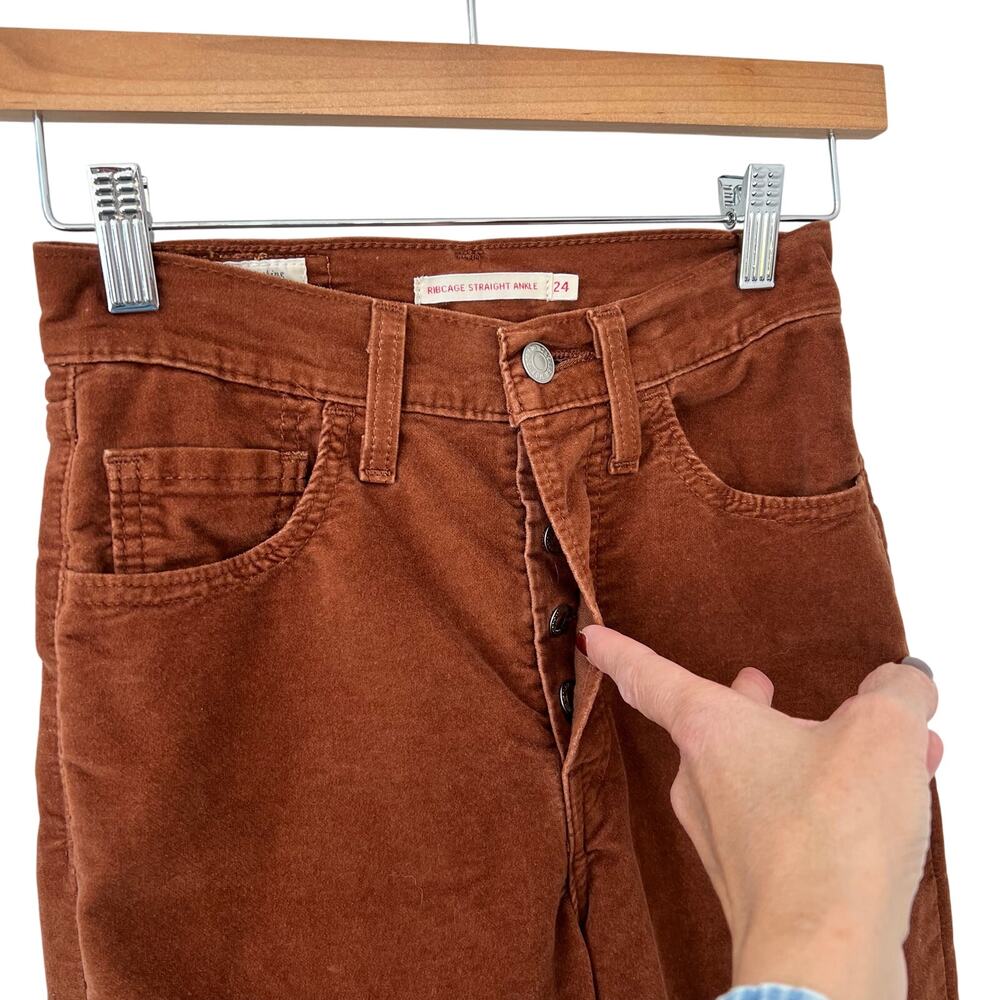 Levi's Ribcage Straight Ankle Velvet Jeans Tortoise Shell Brown Women's 24 - Picture 7 of 12